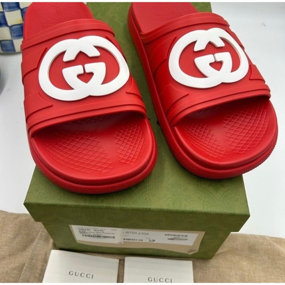 SOLD Men's Gucci interlocking G rubber Pool slides size 12 made in Italy - Picture 3 of 11